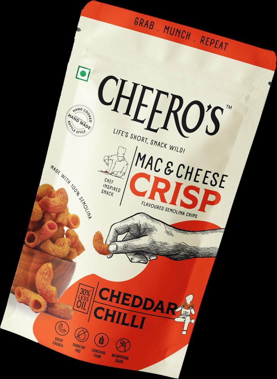 Cheero's Mac and Cheese Crisps | Cheddar Chilli, Cream and Onion, Original Cheddar, Peri Peri Cheese Chips Pack of 12 | 100% Semolina Munchies, High Protein Handmade Crunchy Snacks(3 Pc Each)