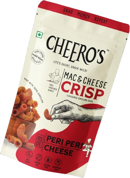Cheero's Mac and Cheese Crisp | Peri Peri Cheese Chips Pack of 12 | 100% Semolina, High protein Handmade Crunchy Snack | 30% Less Oil with Zero Trans Fat Munchies for Kids, Adult and Family